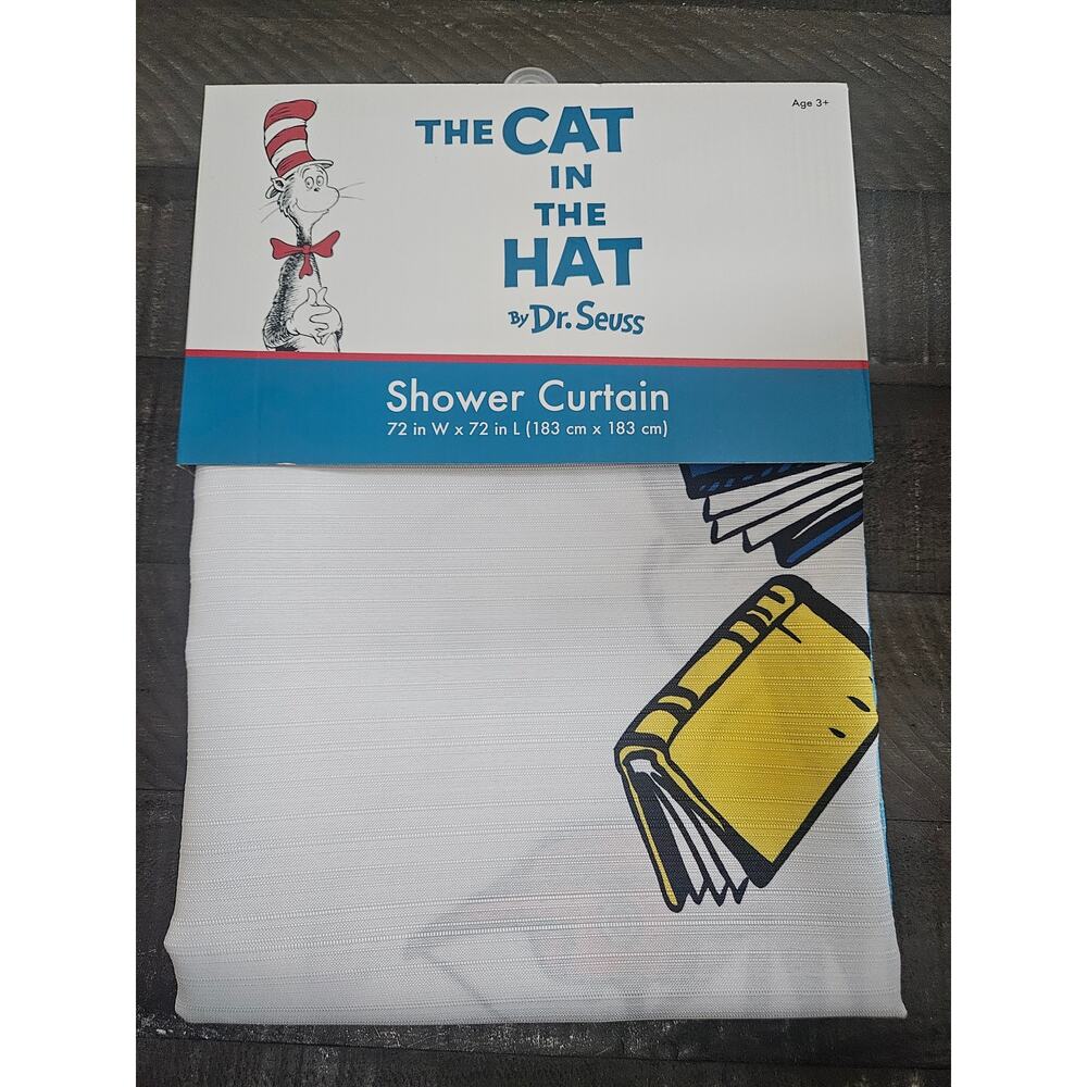Dr. Seuss Fabric Shower Curtain 72 x 72  The Cat in the Hat NWT Fish Bowls Books